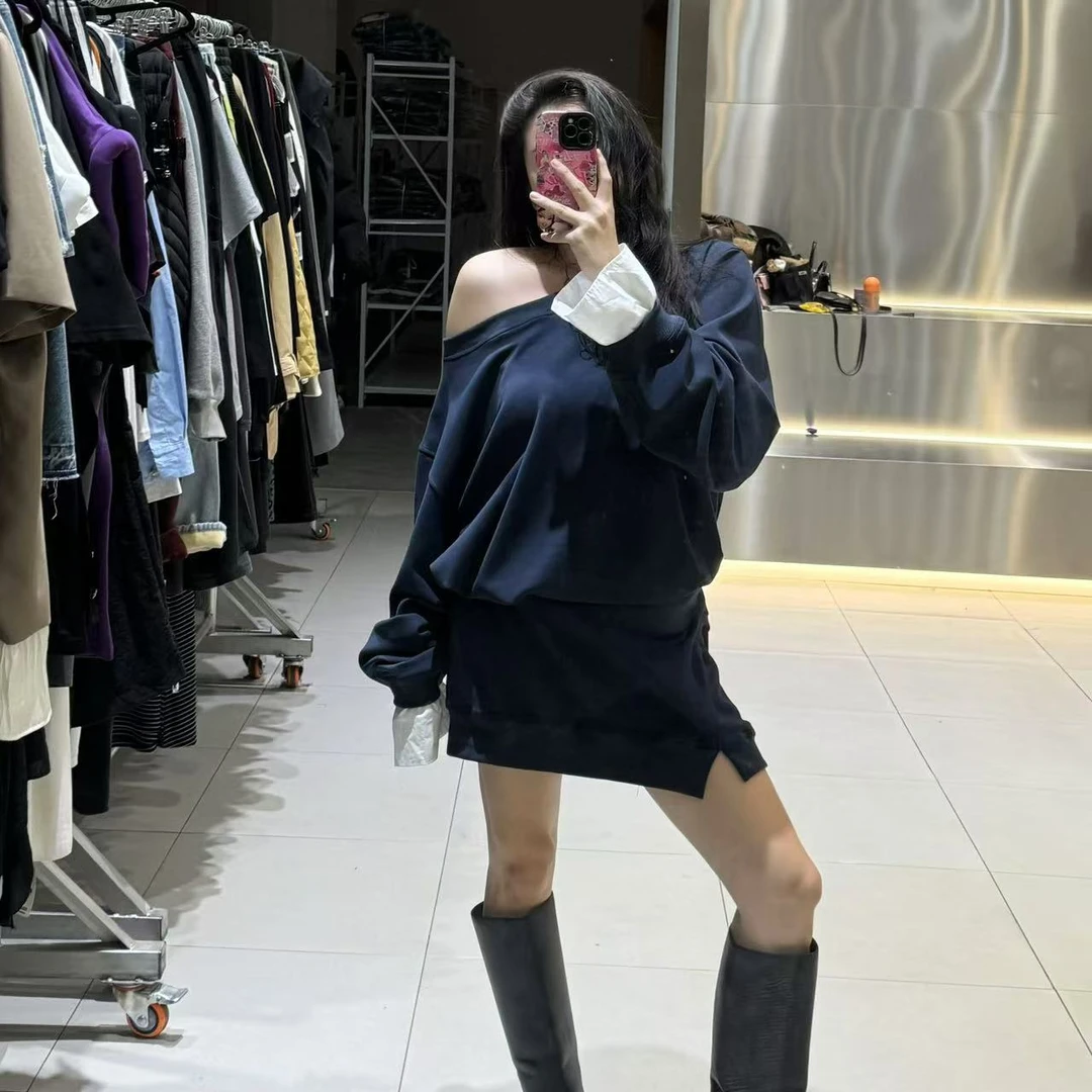 《年底清仓福利》卫衣连衣裙大码女装秋冬显瘦百搭长袖露肩纯色长款