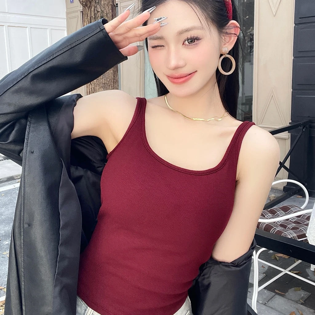 吊带背心内搭女秋冬外穿带胸垫保暖背心加绒保暖发热打底上衣通勤