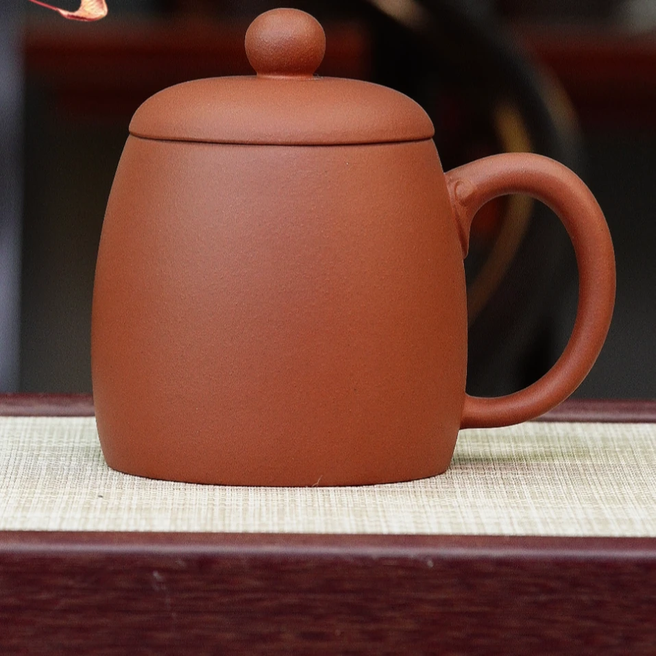 宜兴原矿紫砂家用自用高档送礼小红泥光素秦权盖杯