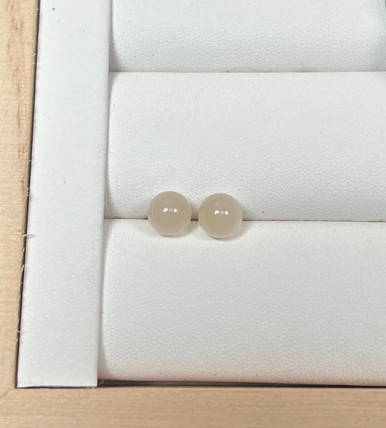 卡8 天然和田玉耳钉925耳环女养耳洞简约复古轻奢高级感气质