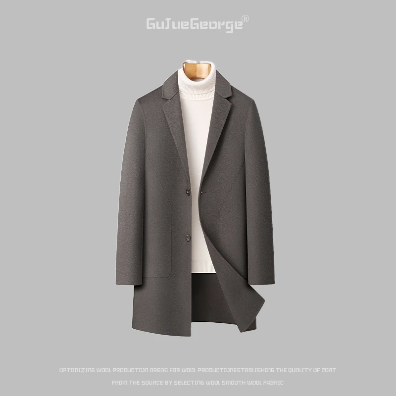 双面羊毛大衣男士冬季黑色毛呢大衣男款绵羊毛穿搭外套休闲潮流