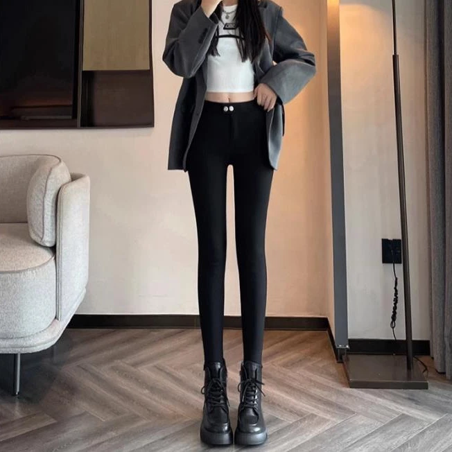 TJ014大码秋冬时尚显瘦小黑裤高腰紧身弹力裤外穿小脚裤百搭裤子