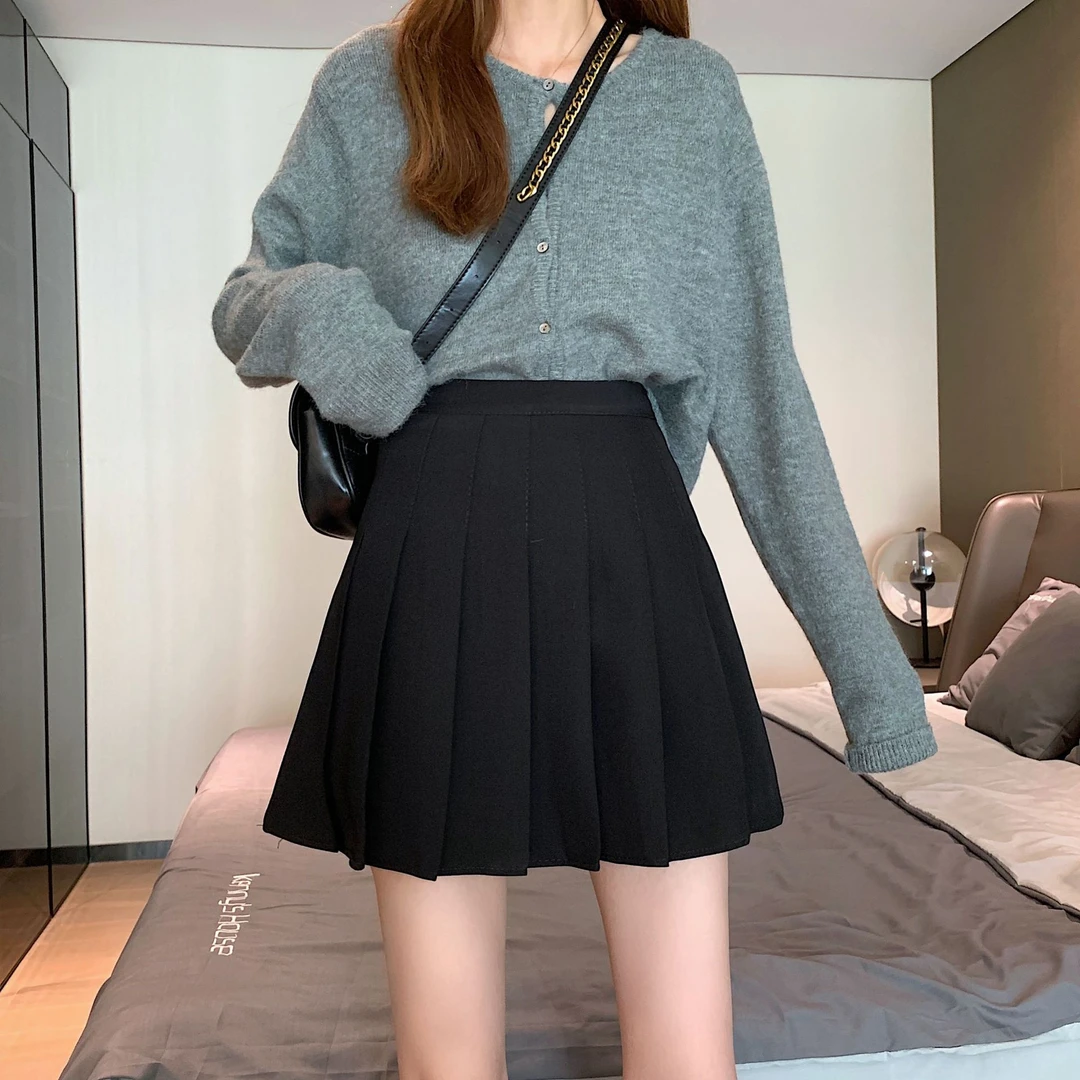 TJ1941大码MM秋冬百搭A字短裙气质百褶裙高腰半身裙显瘦黑色裙子