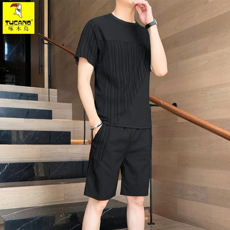 TUCANO/啄木鳥短裤套装男士2024夏季薄款短袖冰丝速干运动两件套