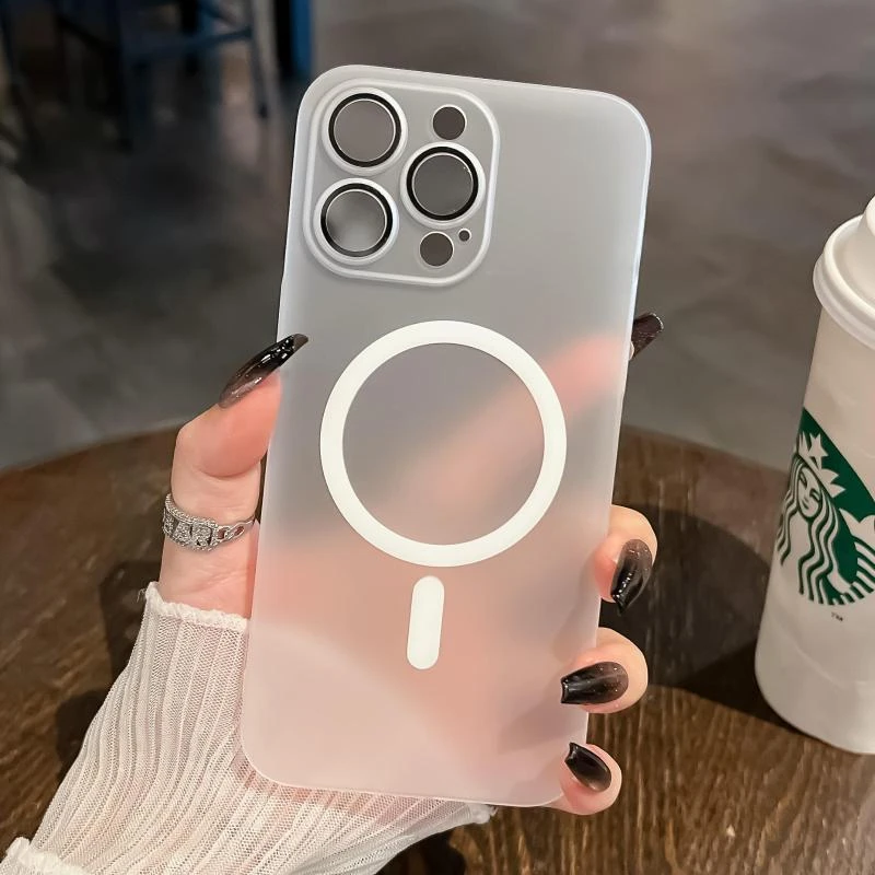 适用苹果15promax手机壳PC冰雾磁吸磨砂iphone14肤感超薄13精孔12