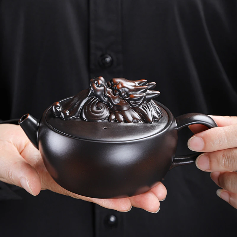 紫陶祥龙壶陶瓷德钟壶家用功夫茶具复古茶壶办公室泡茶壶中式单壶