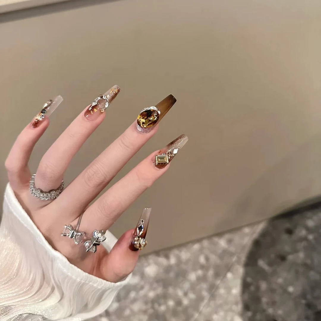 纯手工穿戴甲【美拉德女王】气质爆闪贴钻美甲纯欲风可拆卸光疗甲