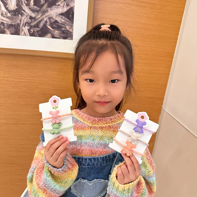 秋冬新款儿童小熊钻钻彩色高弹力头绳发圈扎头发发绳不伤发发饰