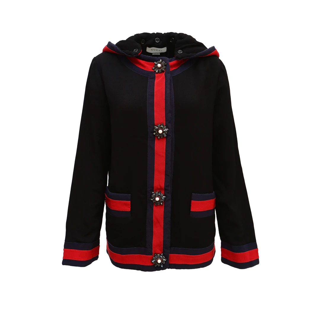 99新 GUCCI/古驰 红蓝编织条纹 连帽外套 粘胶纤维 P234244261