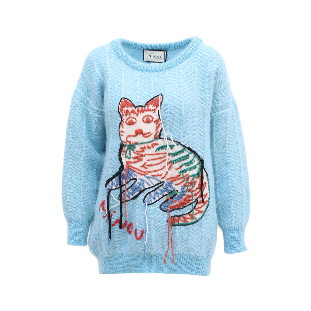 99新 GUCCI/古驰 GUCCI 猫咪刺绣 毛衣 羊毛/马毛 P244173458