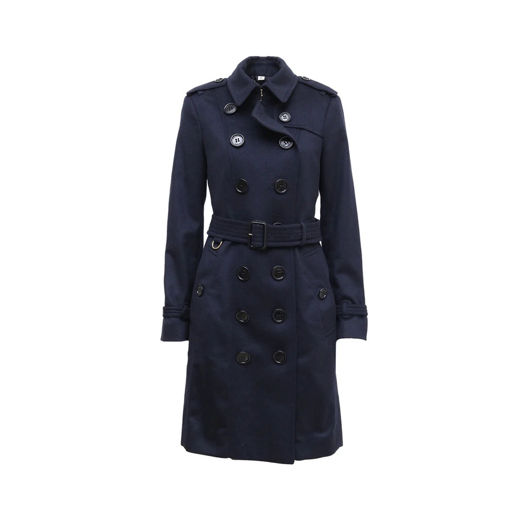 99新 BURBERRY/博柏利 毛呢 大衣 UK 8 墨蓝色 山羊绒 P214349081