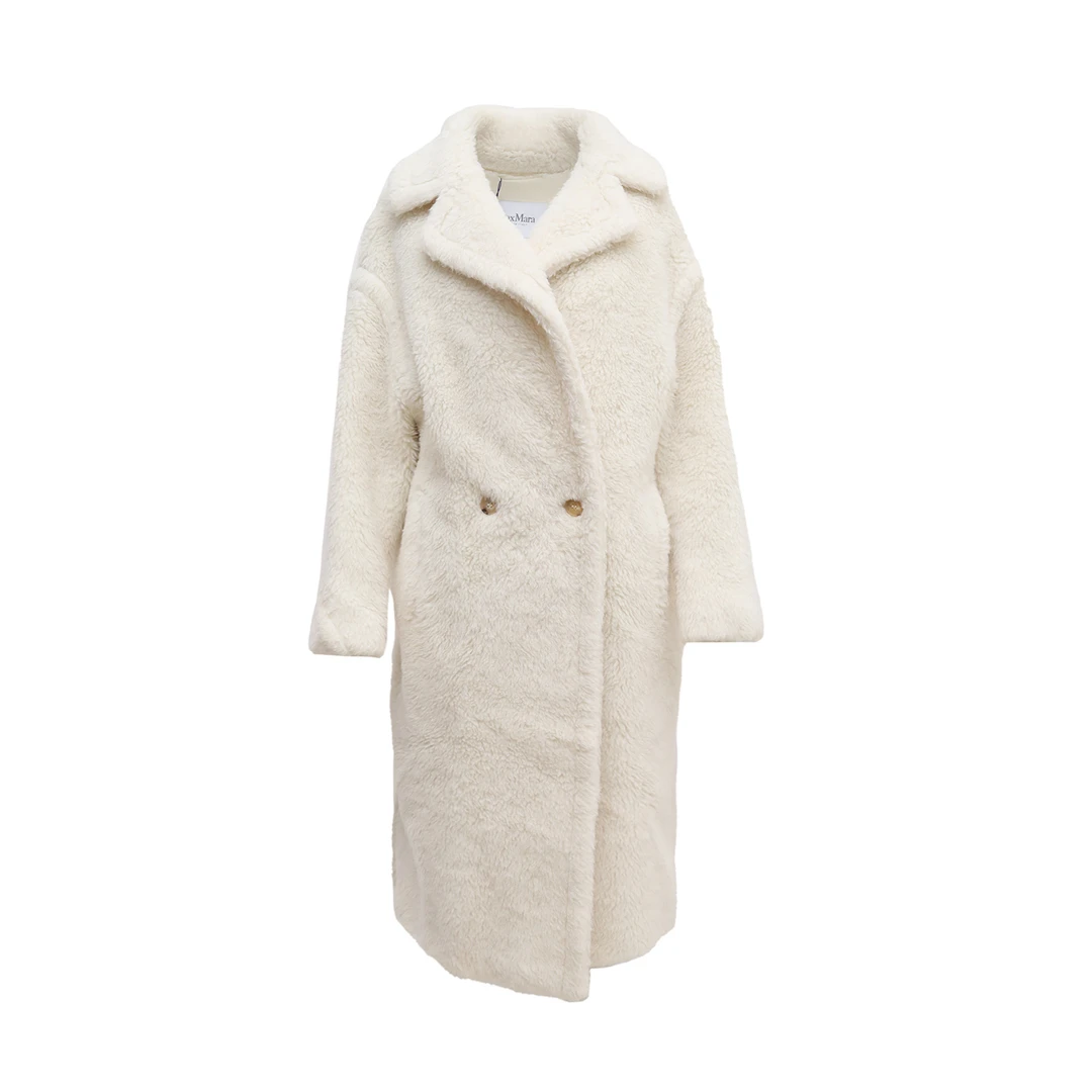 99新 MaxMara teddy泰迪 大衣 白色 羊毛拼羊驼毛 M P204302542