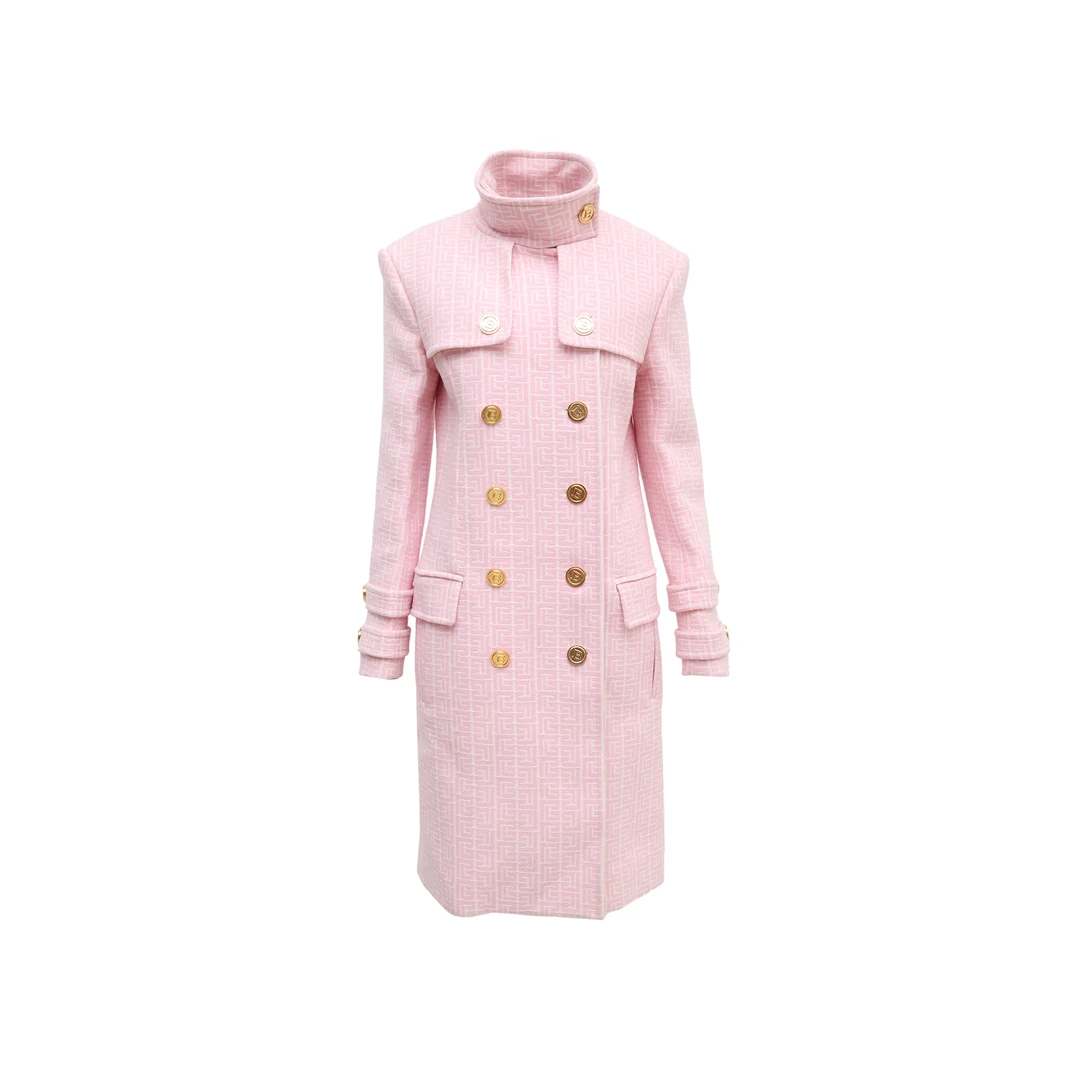 99新 BALMAIN/巴尔曼 大衣 粉色 棉拼粘胶纤维 38码 P214770219