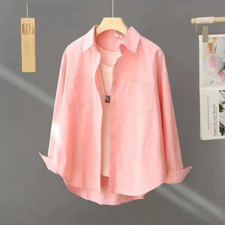新款春秋服装长袖女装纯棉衬衣叠穿小众宽松洋气纯棉纯棉衬衣女