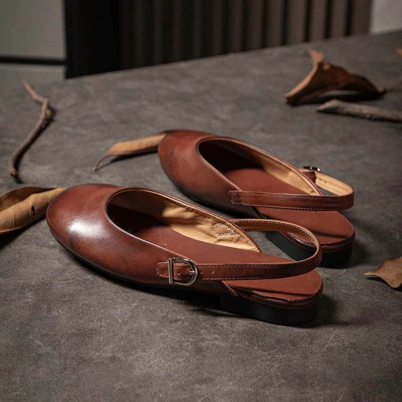 油蜡马皮手工复古夏季包头凉鞋平底百搭软底舒适圆头时尚凉拖鞋女