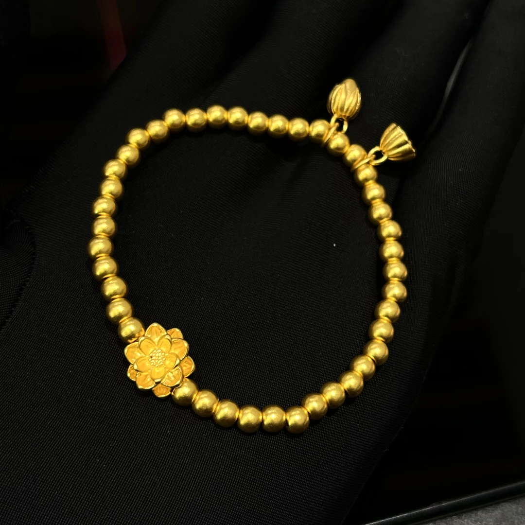 足金999两世欢富贵花黄金手串