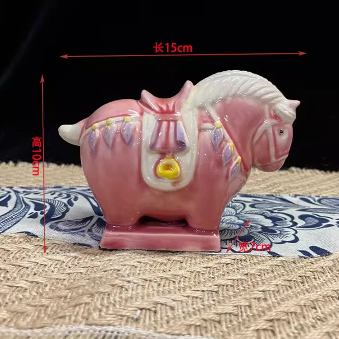 网红唐三彩小胖马手工创意中式玄关陶瓷工艺品摆件大号老物件描金