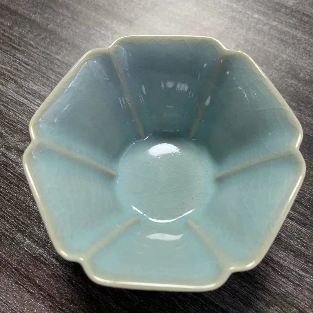 天青釉手工家用冰裂纹天蓝小口陶瓷百合禅定杯汝窑青瓷斗笠花口杯