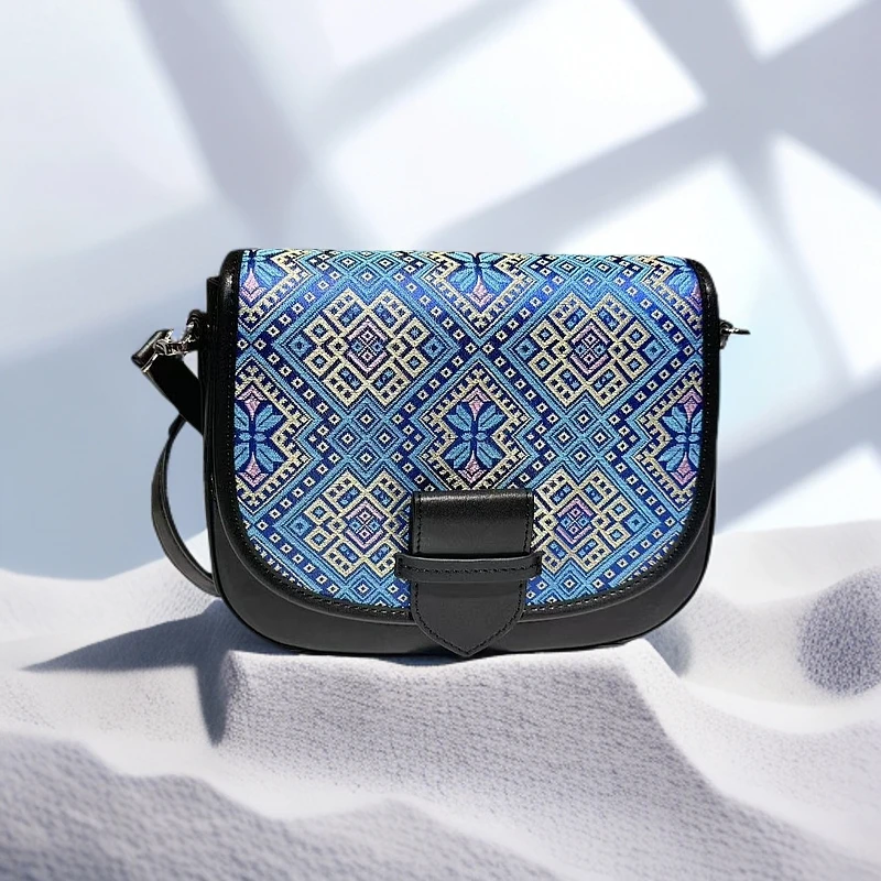 《顺丰包邮》过年不打烊广西金蓝蝴蝶纹壮锦包包 马鞍包休闲复古