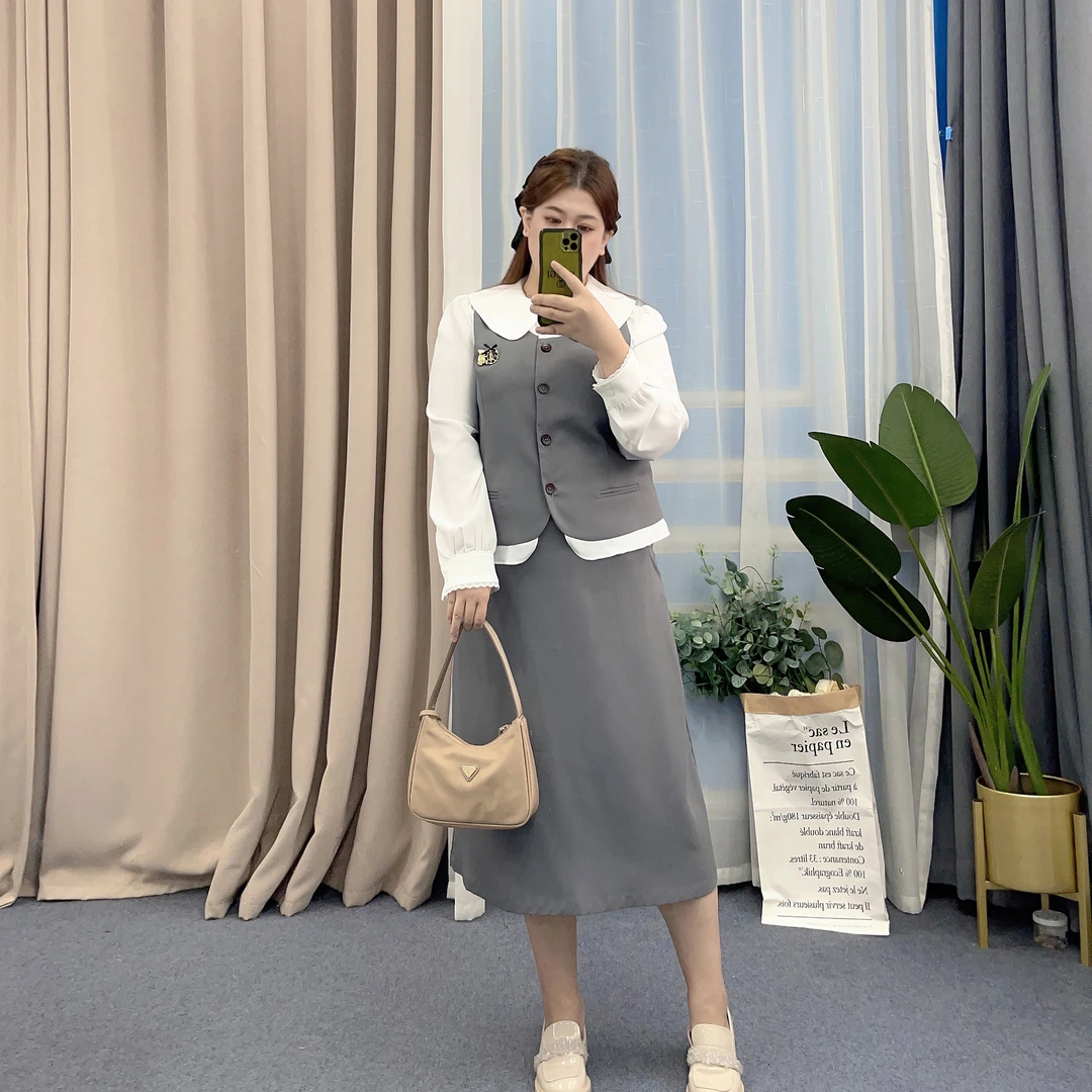 36084百搭减龄套装2023秋季新款精致马甲半裙学院风氛围感裙子