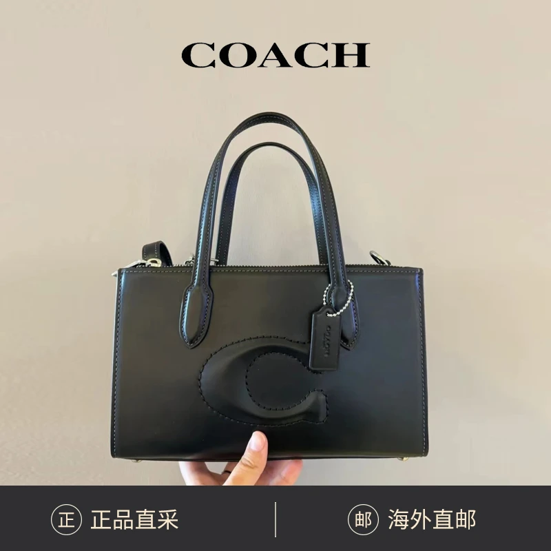 COACH蔻驰 NINA女士小号托特手提斜挎包包 黑色CR097