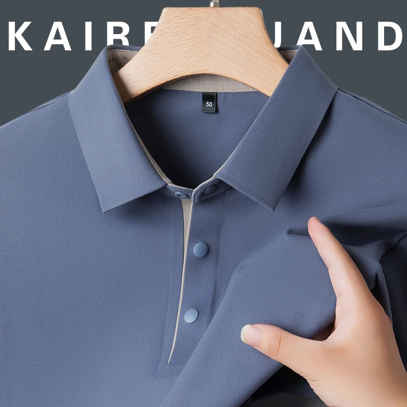秋冬新款中年男士高档弹力长袖T恤纯色翻领爸爸装百搭透气polo衫