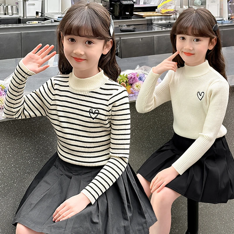 女童毛衣儿童打底衫秋冬2025新款半高领内搭一体绒加绒毛线衣春秋
