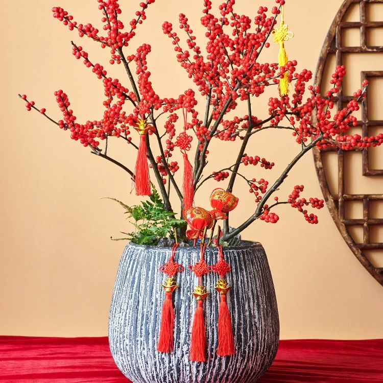 北美冬青盆栽客厅室内花卉盆景红果枝条喜庆绿植