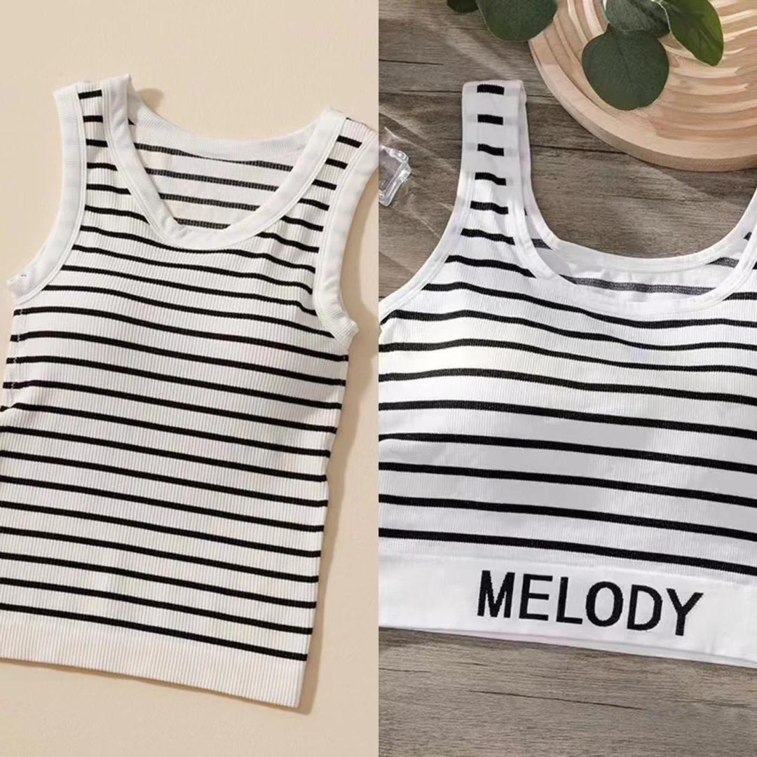 「混搭链接」长款搭配短款女士四季可穿免穿文胸弹力美背条纹针织