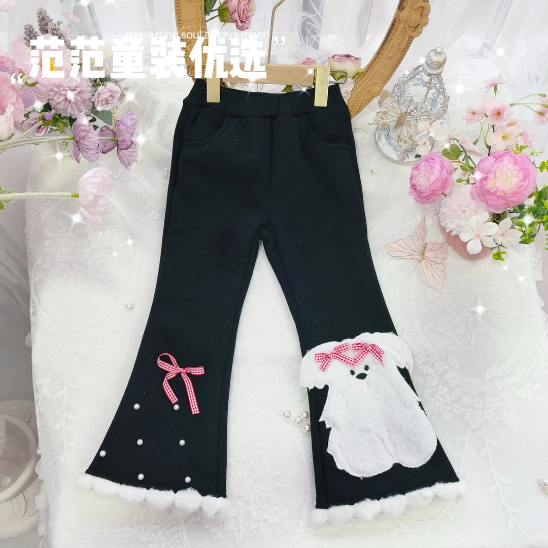 【范范童装优选】儿童时尚【黑色小狗】加绒裤3083