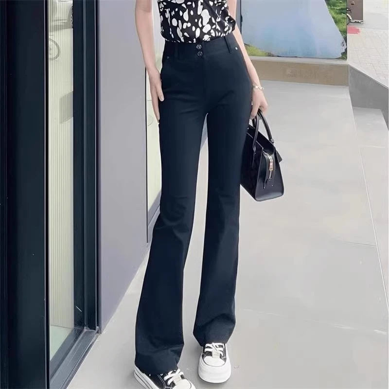 【商场同款】1100512双排扣紧身休闲长裤早秋新款微喇叭裤时尚百搭