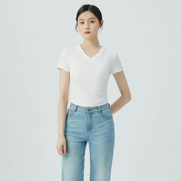 GIRODET/安妮路易斯【商场同款】 1300888修身V领t恤 新款纯色短袖