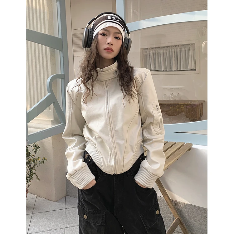 美式复古百搭短款Pu皮衣外套女2025早秋新款设计感潮修身机车夹克