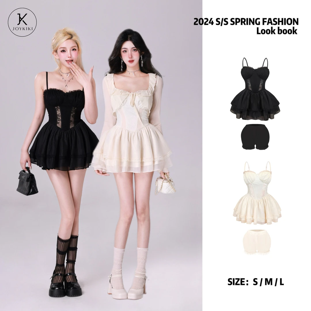 【JOYKIKI 清清!】微醺欲姐夏季辣妹纯欲拼接蕾丝连衣裙 J24A116