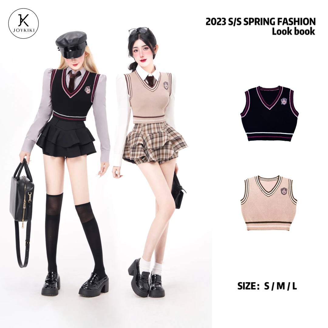 金金JOY KIKI【韩综学姐】秋季学院针织辣妹纯欲刺绣马甲 J23C388