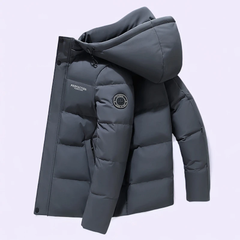 新款2025男款羽绒服短款冬季加厚保暖可脱卸帽白鸭绒防寒男士外套