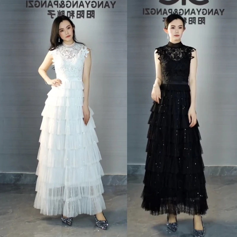 YANGYANG&PANGZI/阳阳和胖子104757华丽转身赫本风连衣裙长裙蕾丝