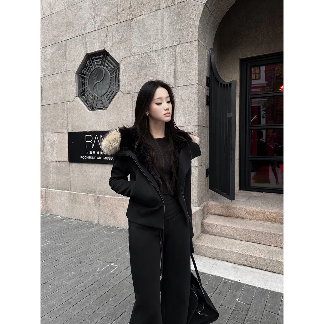 5werkwen DU家"收腰"版 连帽毛领短款加厚外套26-05