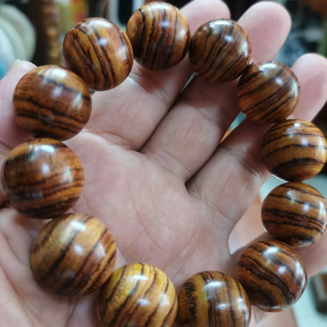 海南黄花梨虎斑纹2.0单圈手串