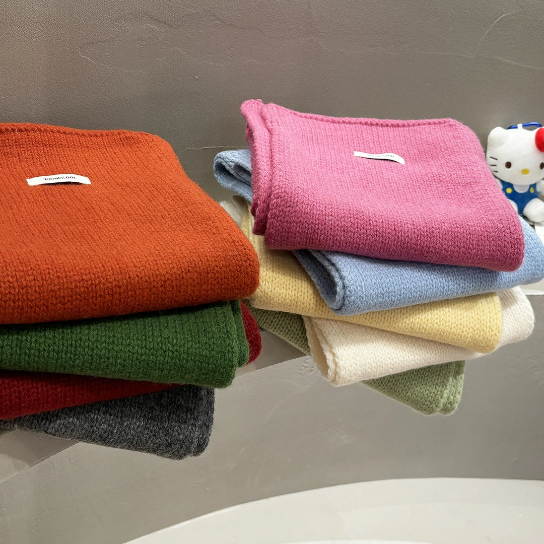 韩版ins秋冬季百搭学生加厚保暖围巾糖果色系亮色100澳洲羊毛围脖