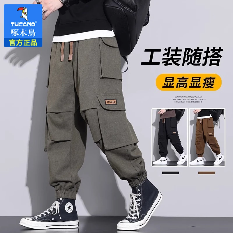 啄木鸟新款大码美式工装裤男士宽松加肥加大休闲裤潮流百搭束脚裤