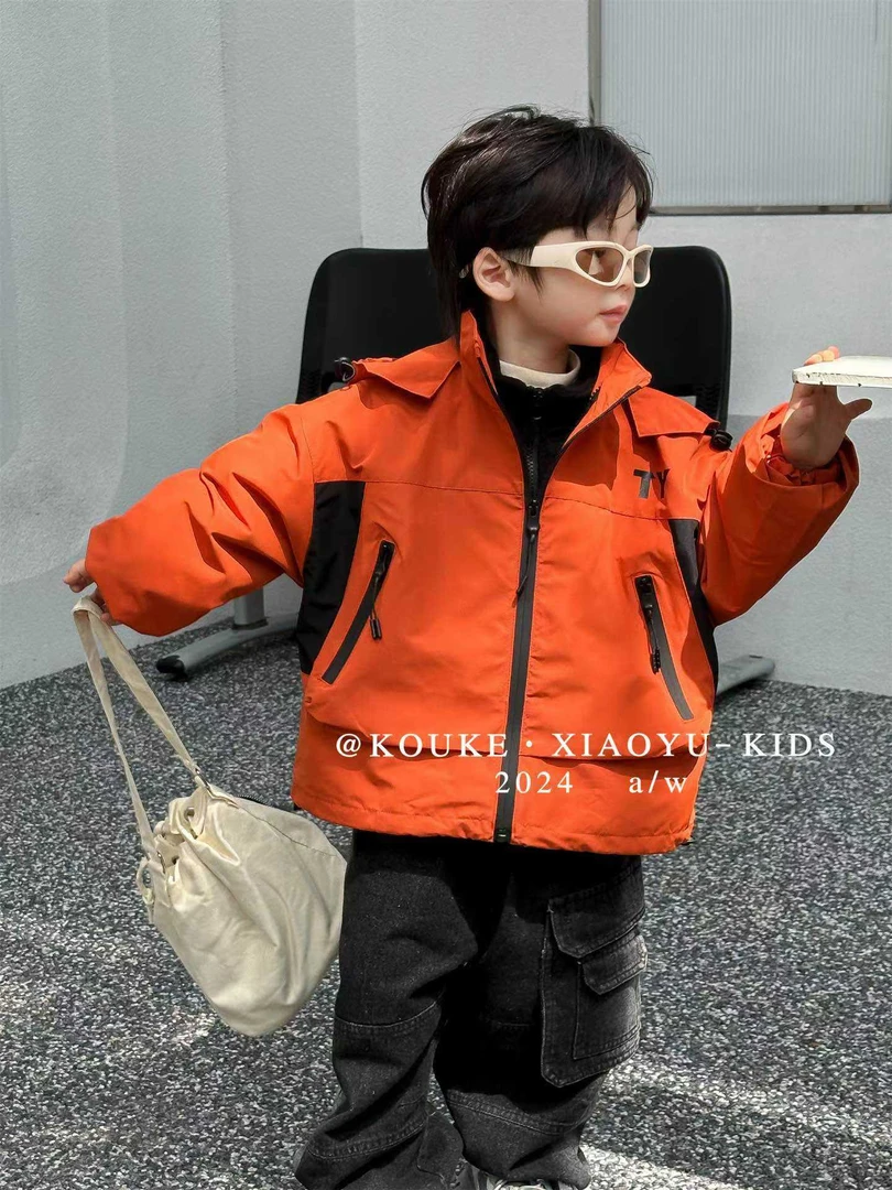 现货~口渴小鱼〃韩版套装冲锋衣外套内胆男童2024秋新款儿童QK059