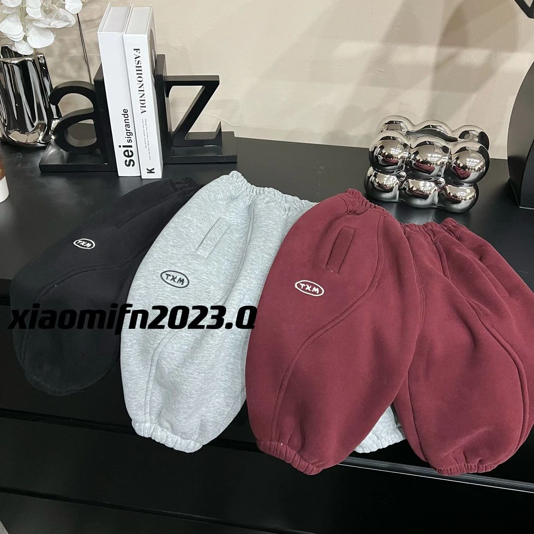 XIAOMIFN韩版男童2023秋冬新款韩标拼接加厚羊羔毛卫裤88c112
