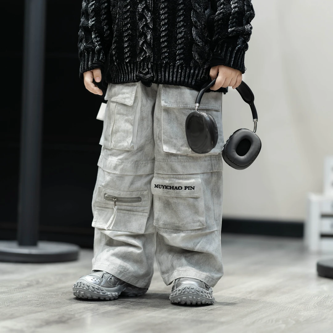 XIAOMIFN〃潮牌重工扎染工装裤韩版男童2024秋款长裤洋气小裤MQ018