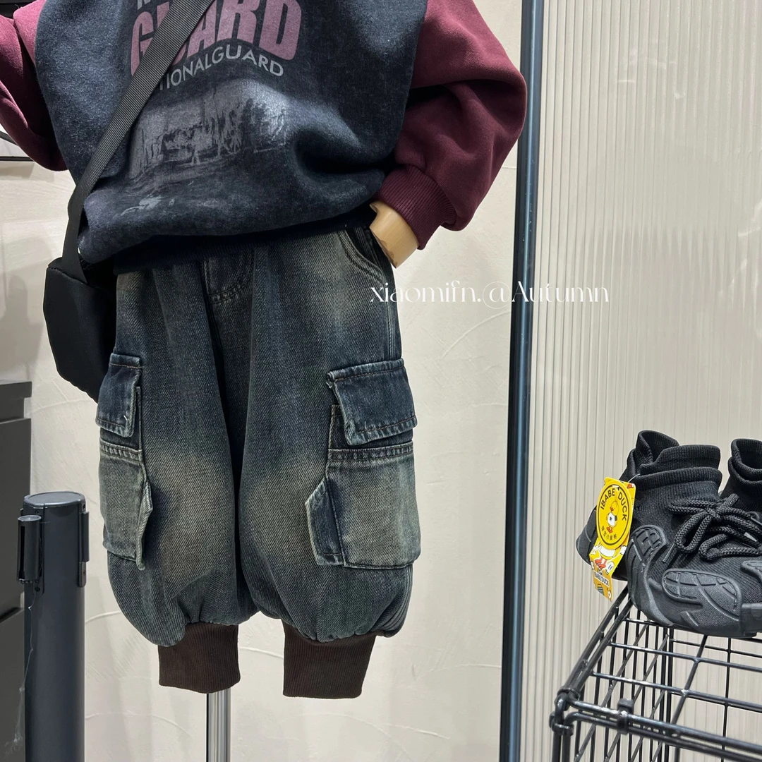 现货〃档口原版〃束脚工装牛仔涂鸦韩版男童24秋新款儿童长裤34197