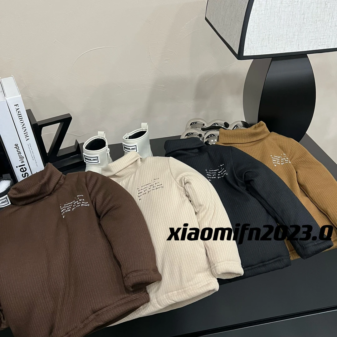 XIAOMIFN韩版男童加棉2023秋冬新款加厚儿童加厚高领打底衫8016