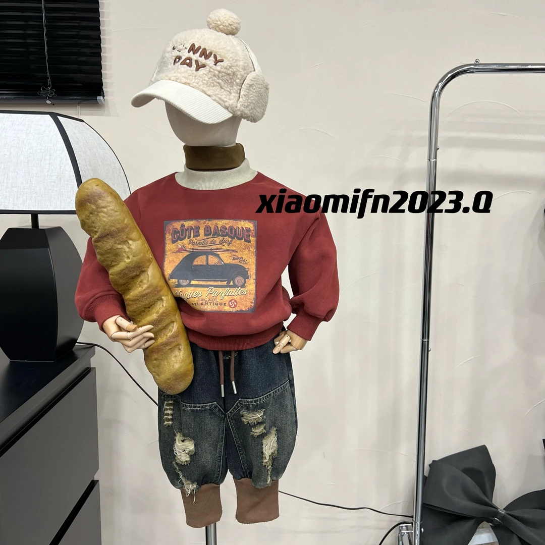 【现货】XIAOMIFN 韩版男童冬季加绒2023新款小汽车男童卫衣82820