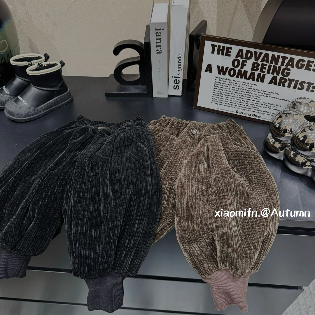 现货〃韩版男童一条过冬2024冬季新款儿童条绒灯笼裤棉裤加厚8101