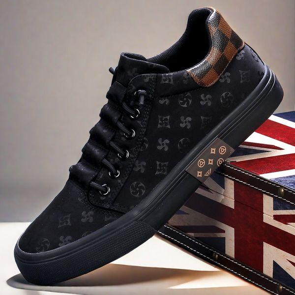 春秋季新款透气时尚百搭潮鞋时尚轻奢休闲高品质黑色男士帆布鞋