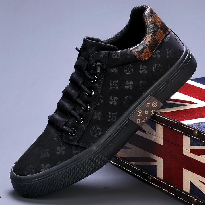 秋季新款透气时尚百搭潮鞋时尚轻奢休闲低帮高品质黑色男士帆布鞋